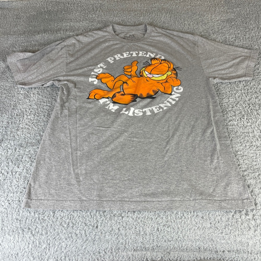 Garfield Mens 2XLT Gray Graphic T-Shirt Just Pretend Im Listening Mad Engine